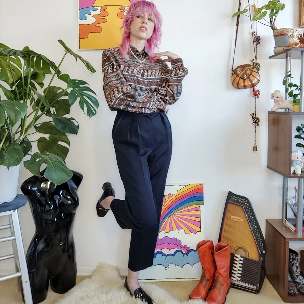 Vintage Wool Pants with "Leather" trim - Picture 3 of 12